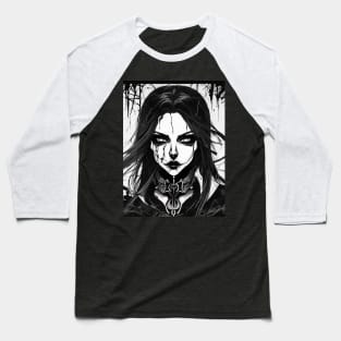 Mysterious Metalhead: Unleash Your Inner Metalhead with Our Dark and Mystical Black and White Artwork Baseball T-Shirt